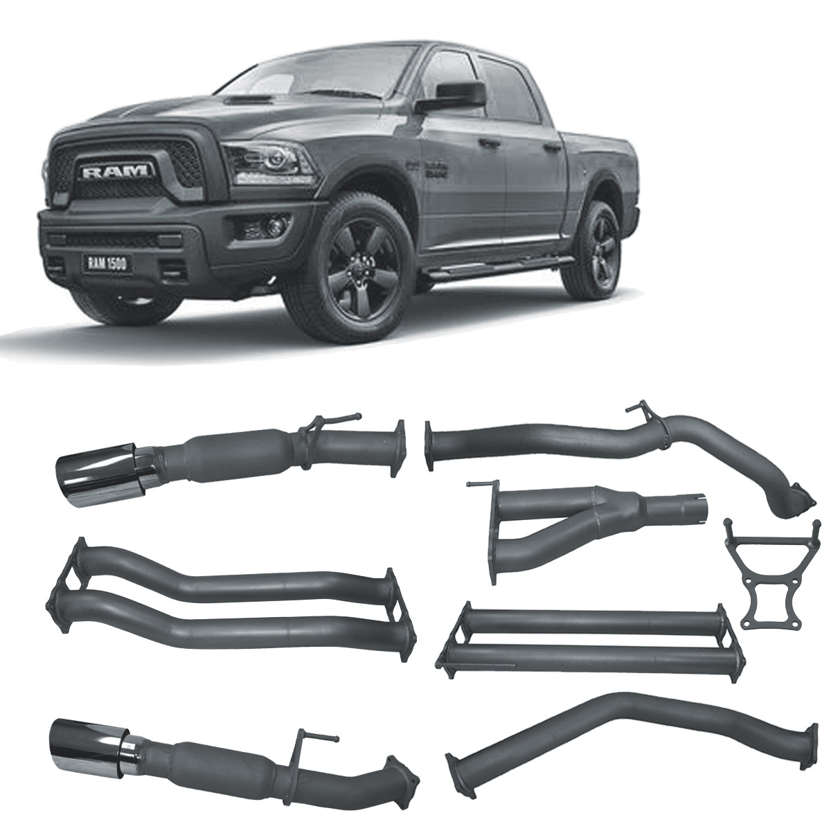 Redback Twin 3-inch Cat-Back, Muffler Delete – RAM 1500 DS 5.7L, Excludes DT | DRX80100-PO