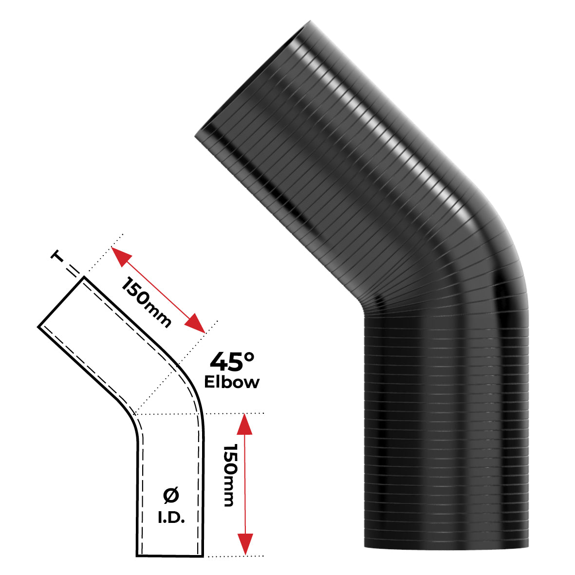 Redback Silicone Hose (3") 45 Bend (Black) | HSB045075B