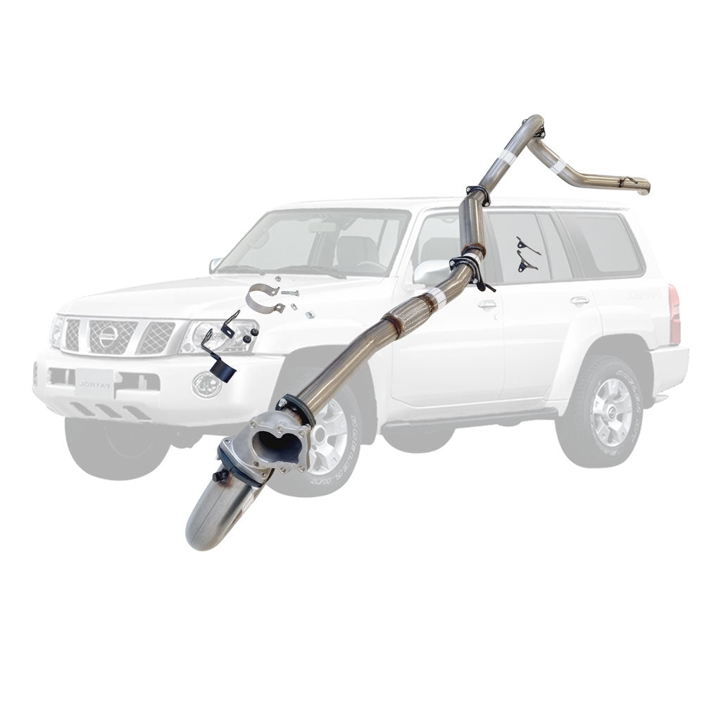 Nissan Patrol Y61 GU TD42 Wagon 3" Turbo-Back Exhaust with Stainless Cast Dump Pipe – Stainless steel – Hotdog/resonator with stainless cast dump pipe – NI208-HDPSS — NI208-HDPSS