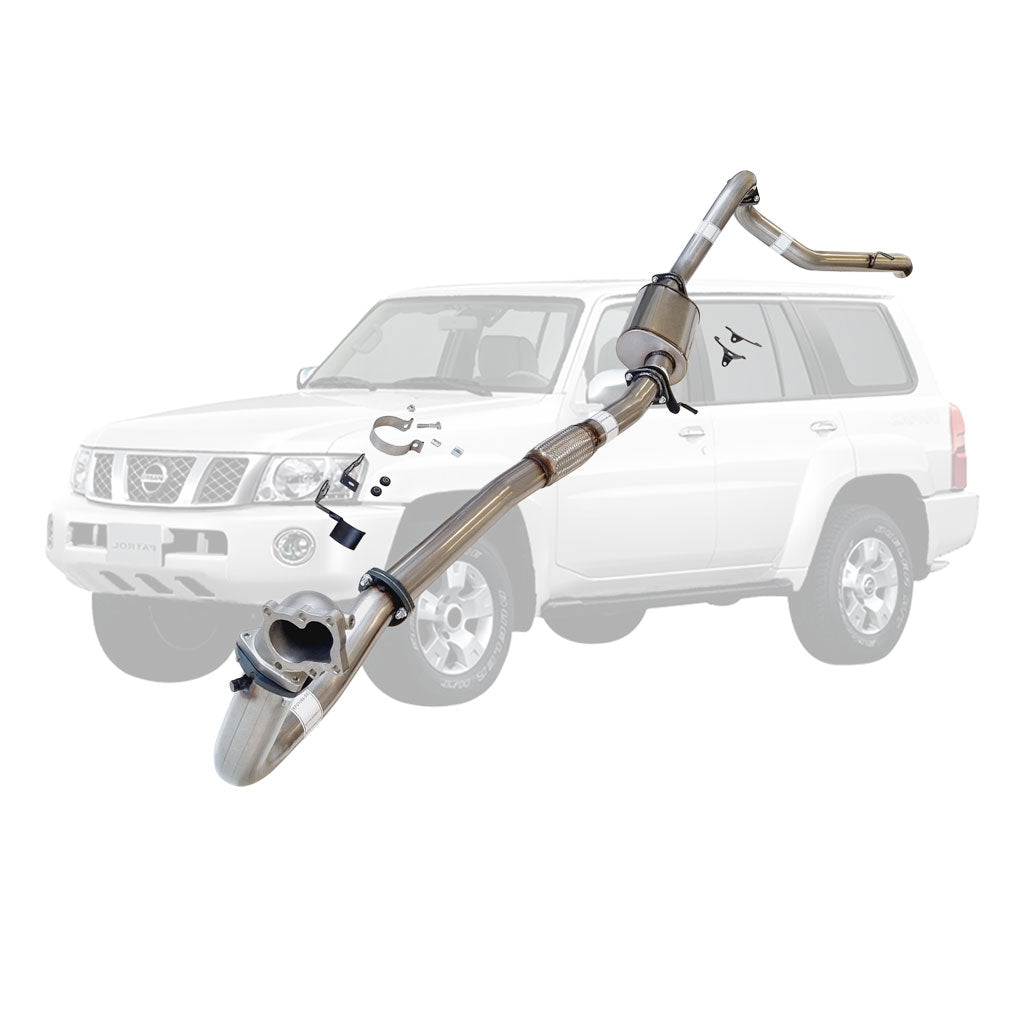 Nissan Patrol Y61 GU TD42 Wagon 3" Turbo-Back Exhaust with Stainless Cast Dump Pipe – Stainless steel – Muffler with stainless cast dump pipe – NI208-MDPSS — NI208-MDPSS