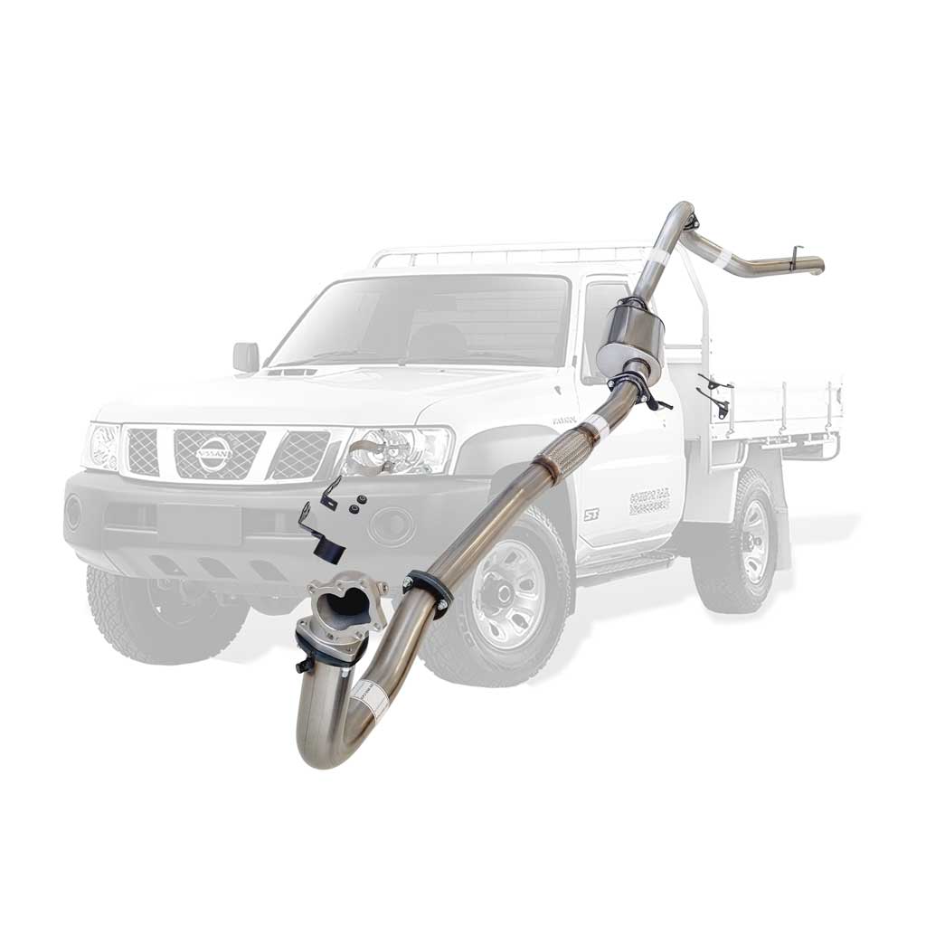 Nissan Patrol Y61 GU TD42 Ute 1996–2006 3" Turbo-Back Exhaust with Stainless Cast Dump Pipe – Stainless steel – Muffler with stainless cast dump pipe – NI209-MDPSS — NI209-MDPSS