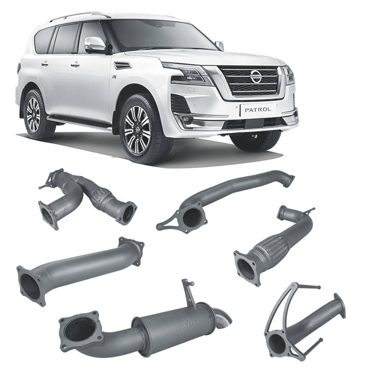 Redback 3-inch Cat-Back Exhaust, Centre Muffler Delete & Tailpipe Resonator – Nissan Patrol Y62 | NPX54500-PO