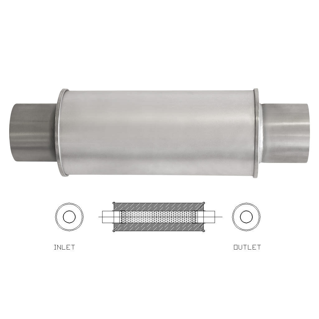 O926M — 6" Round Centre/Centre Configurations Universal Mufflers | Aluminised | Select Your Size Length and Internal Options