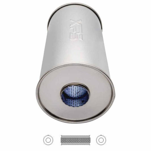 P726MN-304P — 7" Round Centre/Centre Configurations Mufflers | Stainless 304 | Select Your Size Length and Internal Options