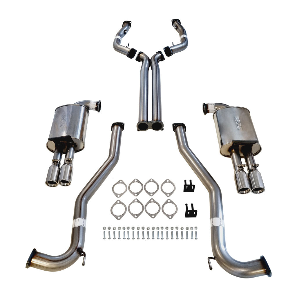 Commodore VE VF V6 V8 Sed Wag Twin 3" Catback Exhaust X Pipe & Straight Tips 409 Stainless Steel — ST181-184XS-3XPS