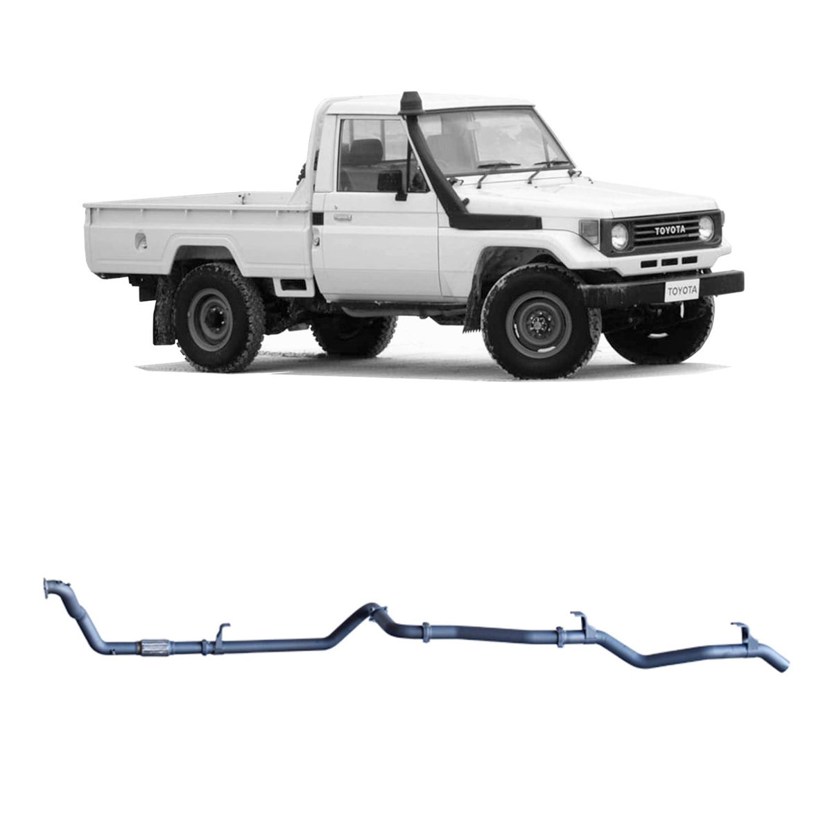 Redback 3-inch Exhaust, Denco Turbo, Muffler Delete – LandCruiser 75/78 4.2L 1HZ | TLX41500-PO-DEN