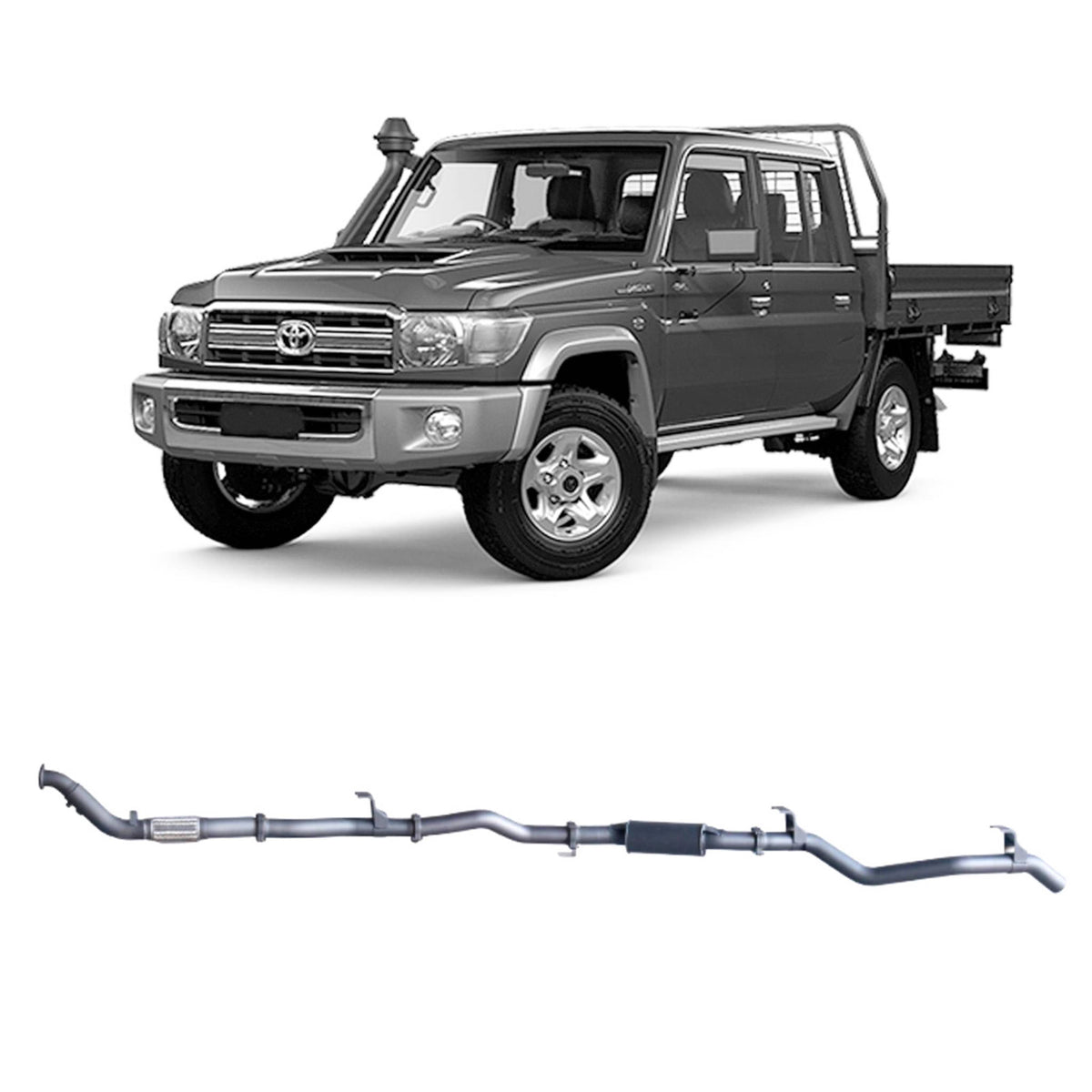 Redback 3-inch Turbo-Back, Resonator, No Cat – LandCruiser 79 Double Cab with Auxiliary Fuel Tank | TLX47400-PR