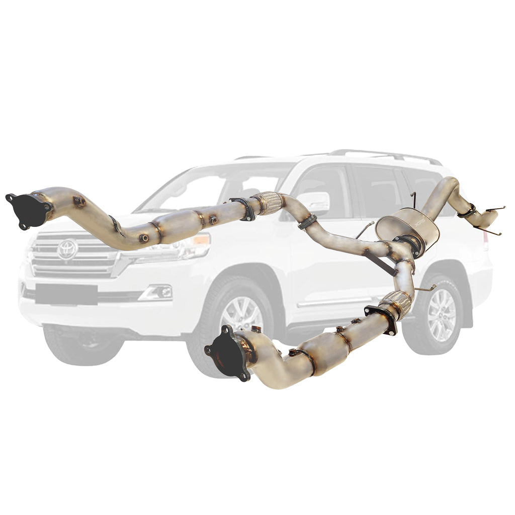 Toyota LandCruiser 200 VDJ200 2016-On Twin 3"→4" Turbo-Back DPF Delete – Cat + Centre Muffler + Rear Tailpipe – TY434-CMTPSS — TY434-CMTPSS