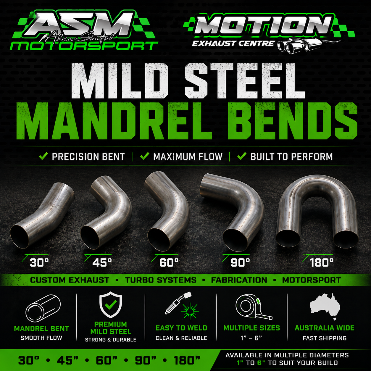 Mild Steel Mandrel Bends | Exhaust Fabrication Bends Australia