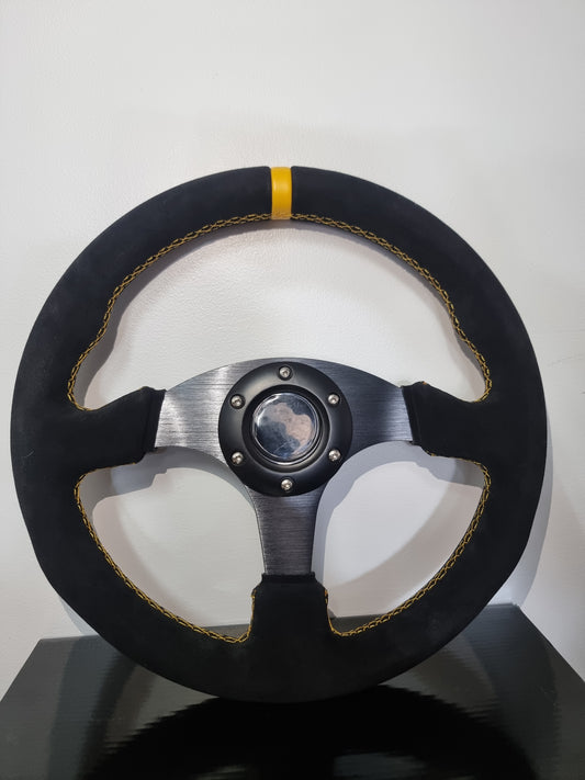 330mm flat suede racing steering wheel front view