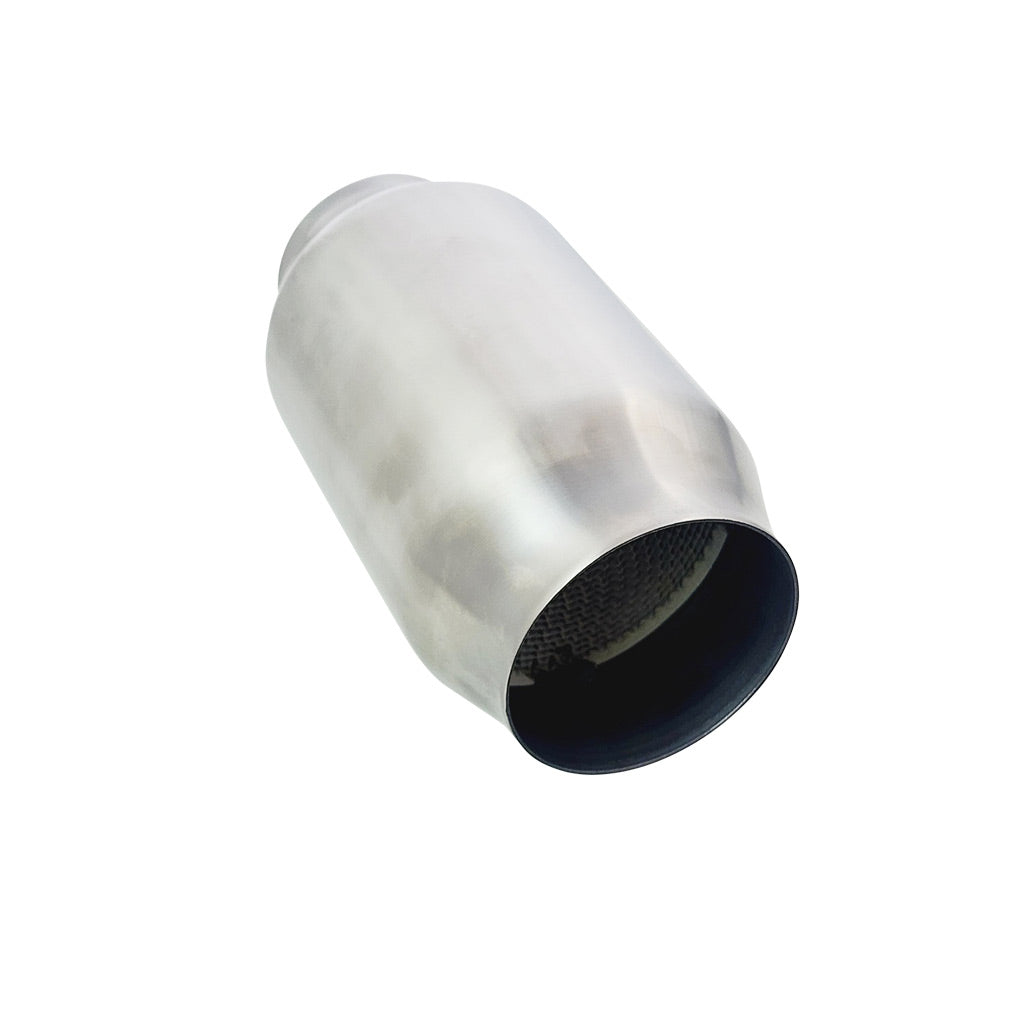 B1T250300MNR — Universal Catalytic Converters - 2.5" to 4" 100/200 Cell Metallic Round Body, Brush Finish, 190mm Length