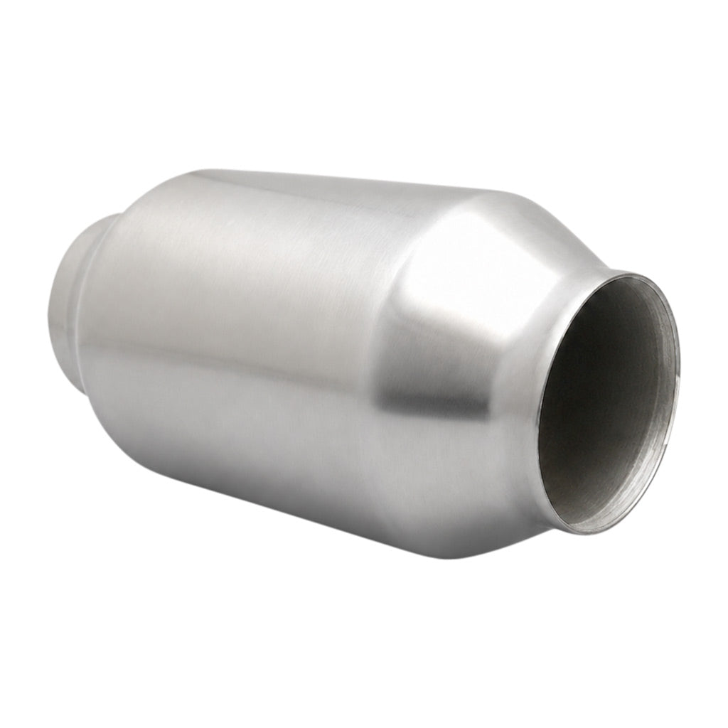 B2T250MNR — Universal Catalytic Converters - 2.5" to 4" 100/200 Cell Metallic Round Body, Brush Finish, 190mm Length