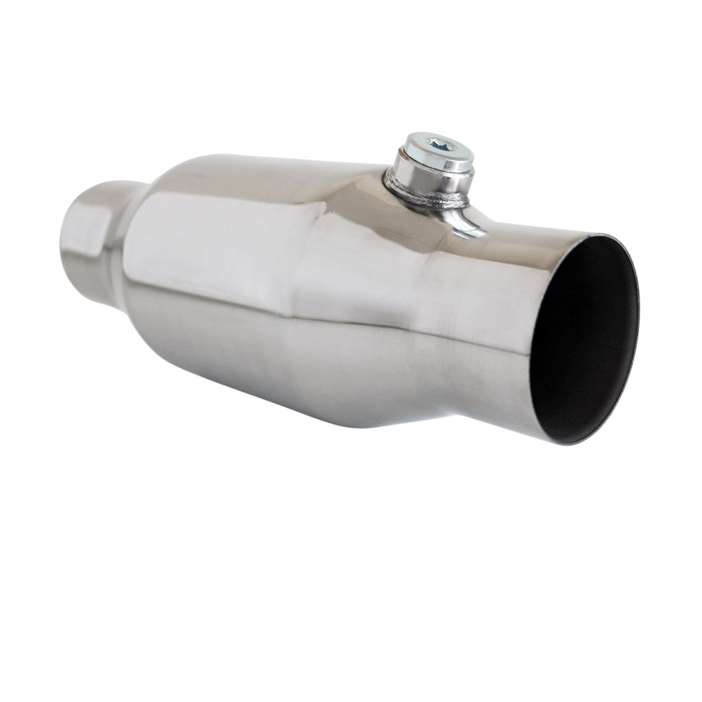 C2T225MBR — Universal High Flow Performance Catalytic Converter - 2" to 4" 100/200 Cell Round Metallic Core - Bullet Style with Oxy Sensor Provision