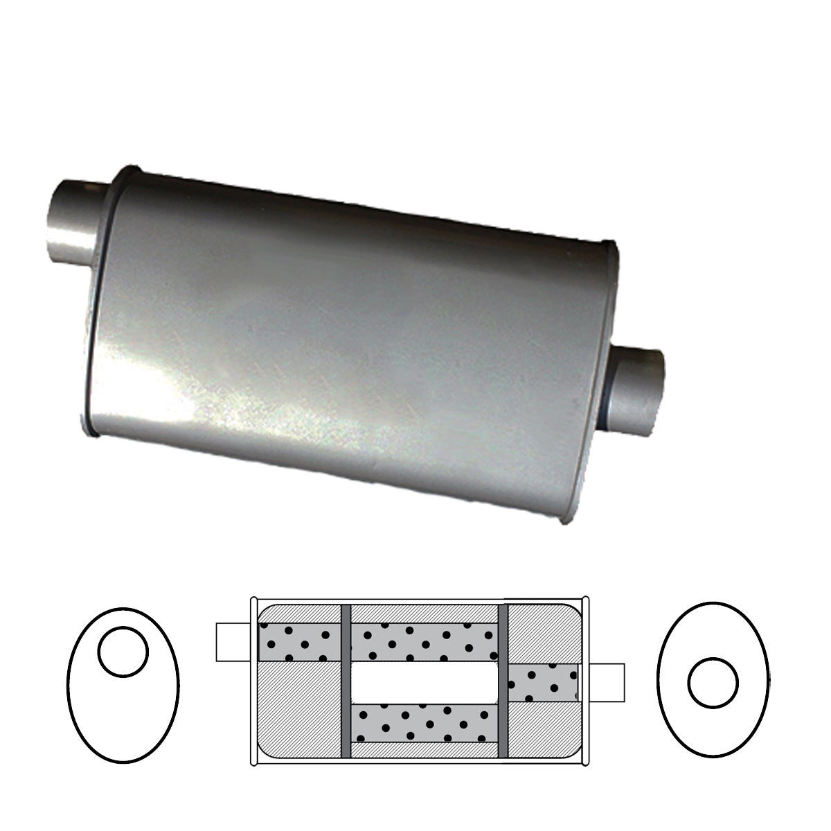 Redback 2 1/4" Megaflow Muffler – 14" Offset/Centre | D627TBN