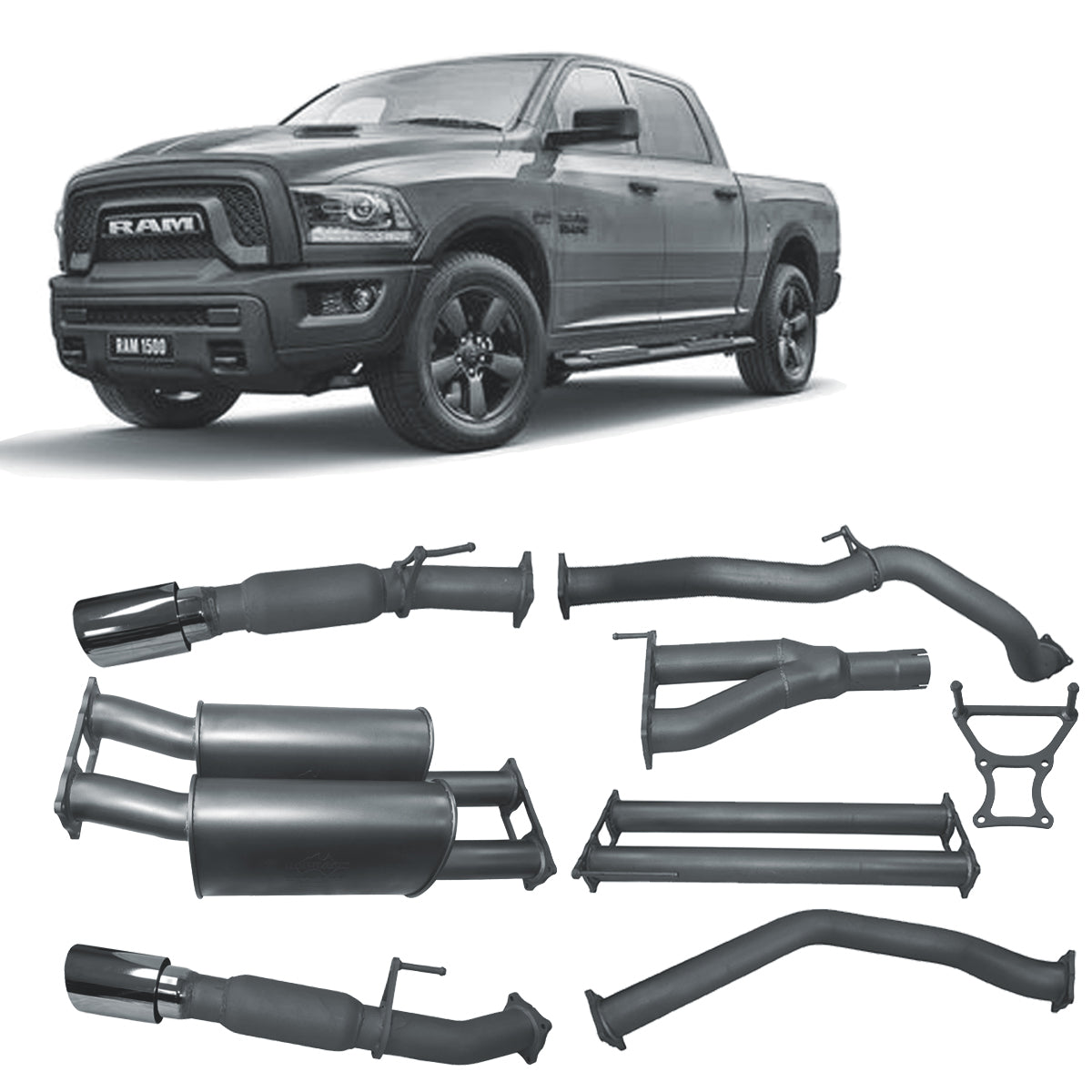 Redback Twin 3-inch Cat-Back, Large Muffler – RAM 1500 DS 5.7L V8 | DRX80100-PM