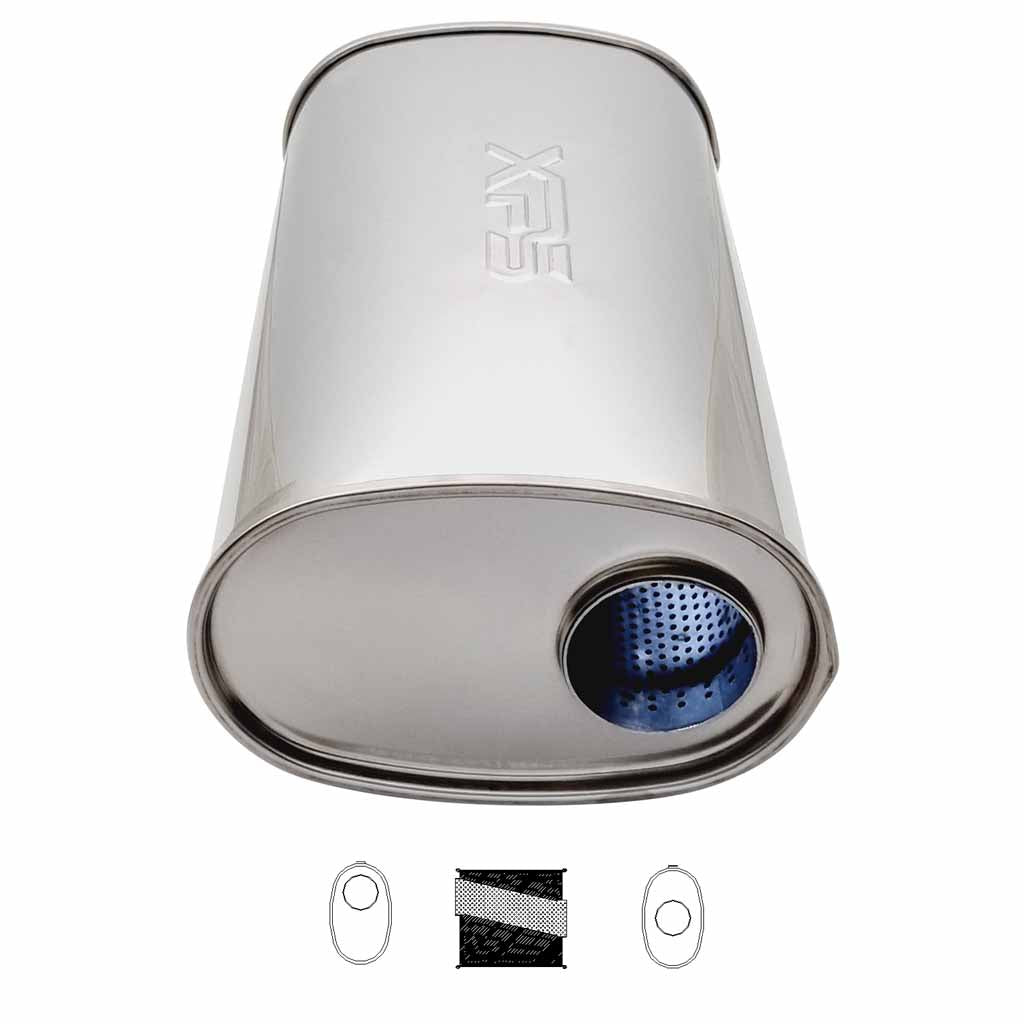 E735MN-304P — 8" x 5" Offset/Centre Configurations Mufflers | Stainless 304 | Select Your Size Length and Internal Options