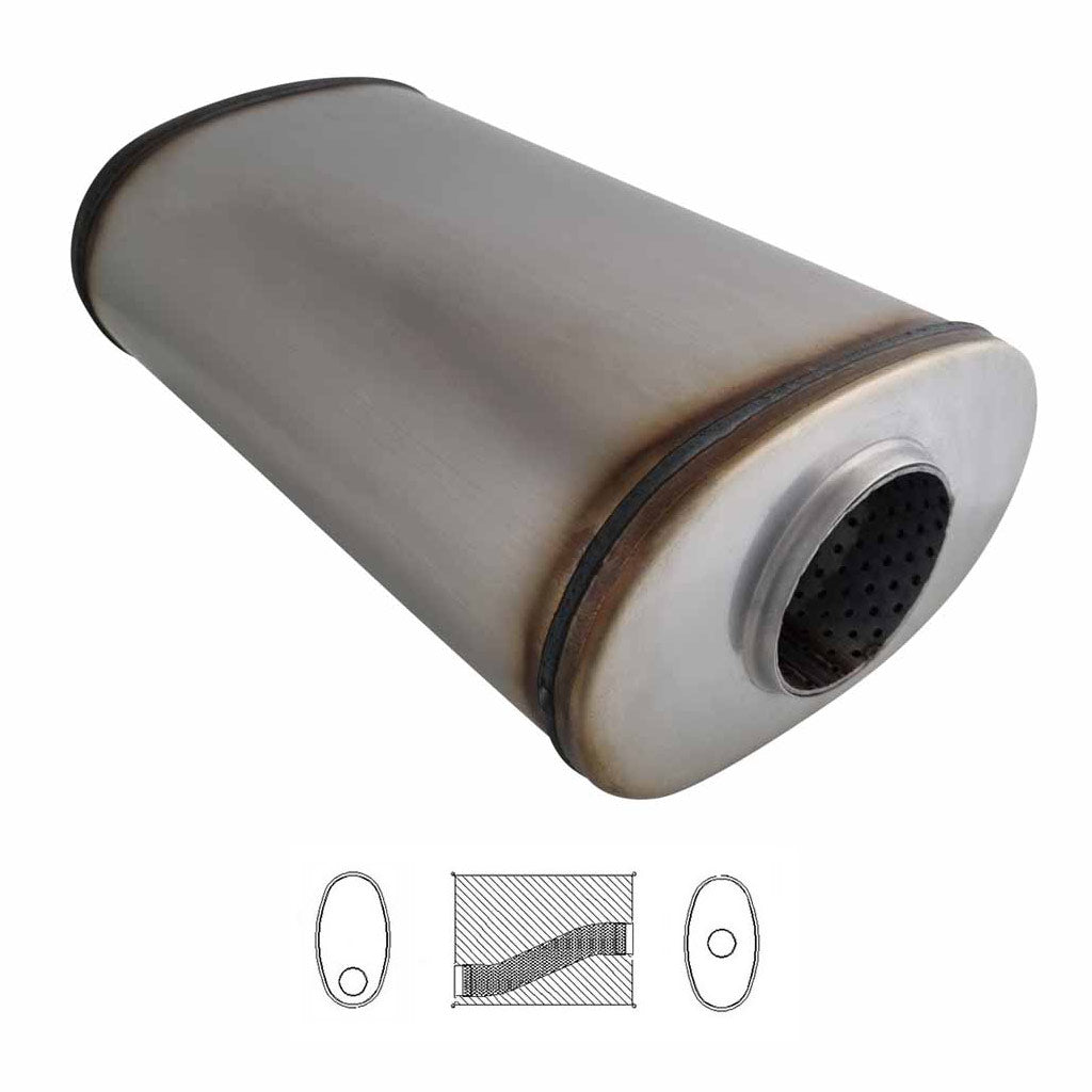 E827MN-409R — 3 INCH 8" X 5" OVAL STAINLESS - 14 INCH LONG O/C GP NO STUBS STRAIGHT THROUGH