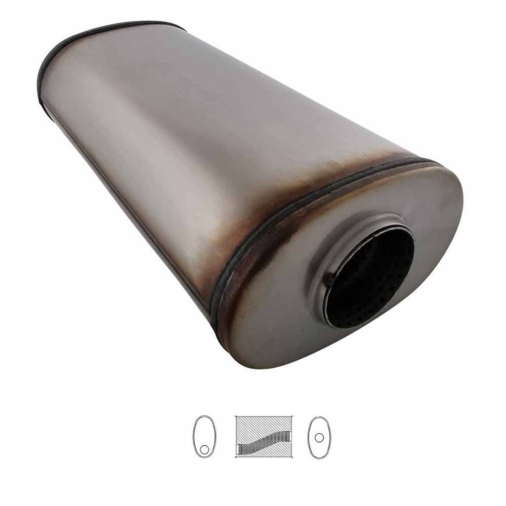 E835MN-409R — 8" x 5" Offset/Centre Configurations Mufflers | Stainless 409 | Select Your Size Length and Internal Options