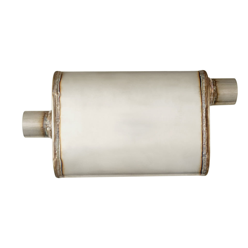 F627M-409W — 10" x 4" Offset/Centre Welded (F) Configurations Mufflers | Stainless 409 | Select Your Size Length and Internal Options
