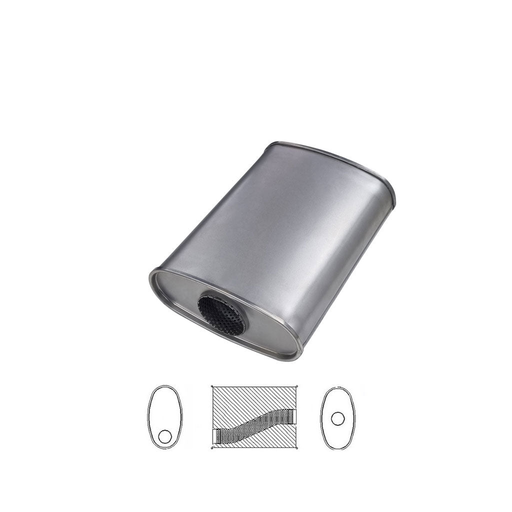 F827MN — 10" x 4" Offset/Centre Configurations Mufflers | Aluminised | Select Your Size Length and Internal Options