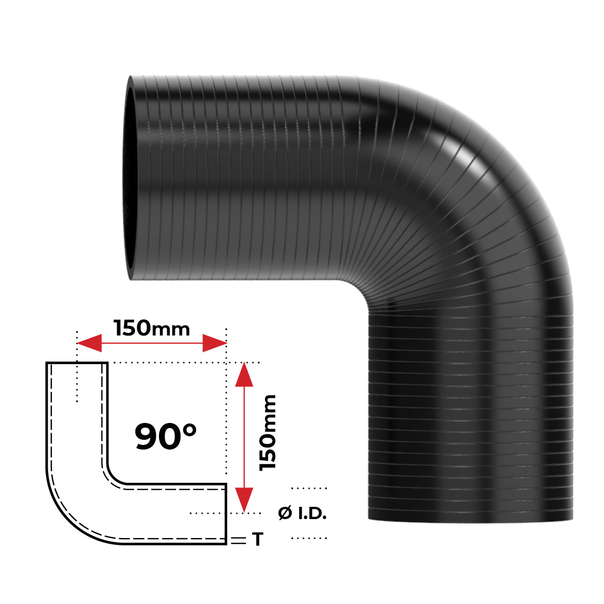 Redback Silicone Hose (1-3/4") 90° Bend (Black) | HSB090045B