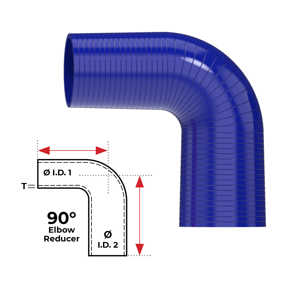 Redback Silicone Hose (2-1/2" in, 3" out) 90° Bend Reducer (Blue) | HSB090063075
