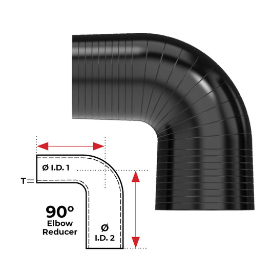 Redback Silicone Hose (2-1/2" in, 3" out) 90° Bend Reducer (Black) | HSB090063075B