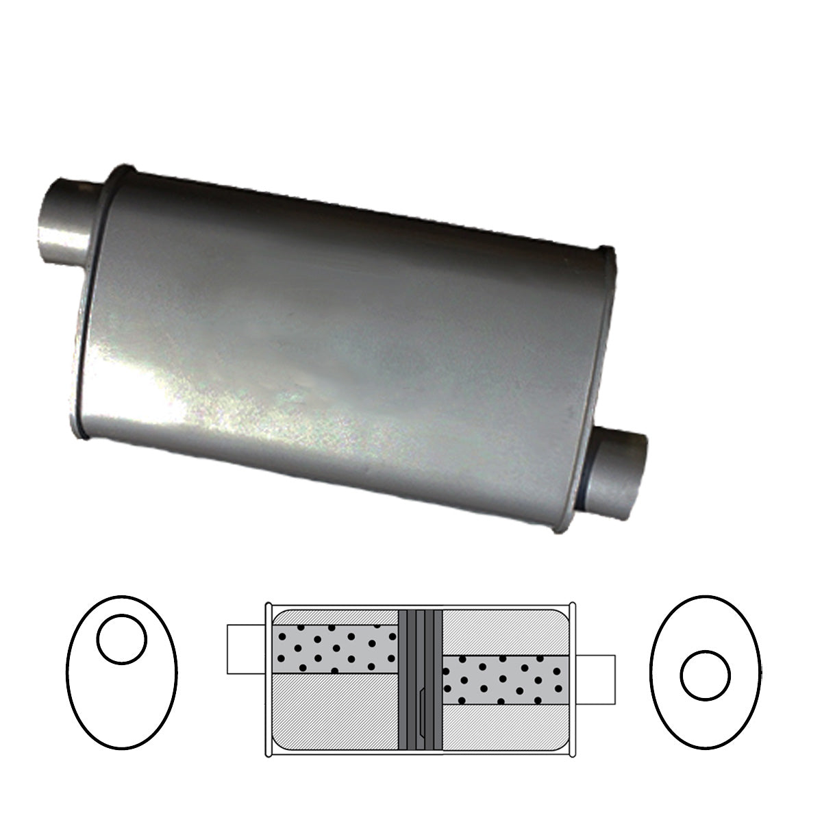 Redback 2 1/4" Baffled Muffler – 14" Offset/Centre | J627GPB
