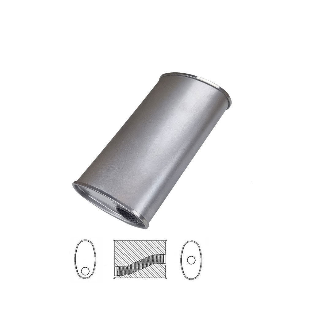 J627MN — 8" x 4" Offset/Centre Configurations Mufflers | Aluminised | Select Your Size Length and Internal Options