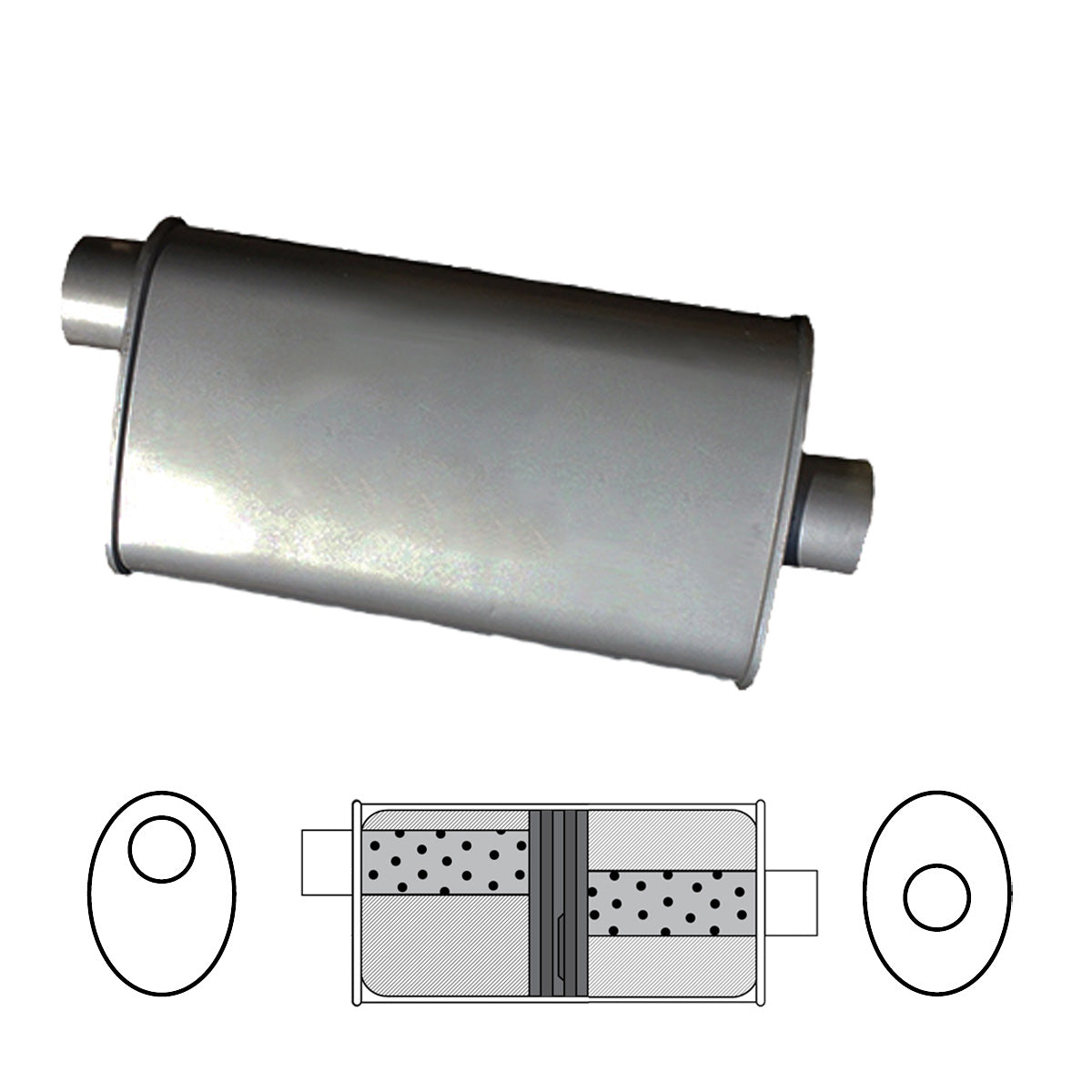 Redback 2 1/2" Baffled Muffler – 14" Offset/Centre | J727GPB