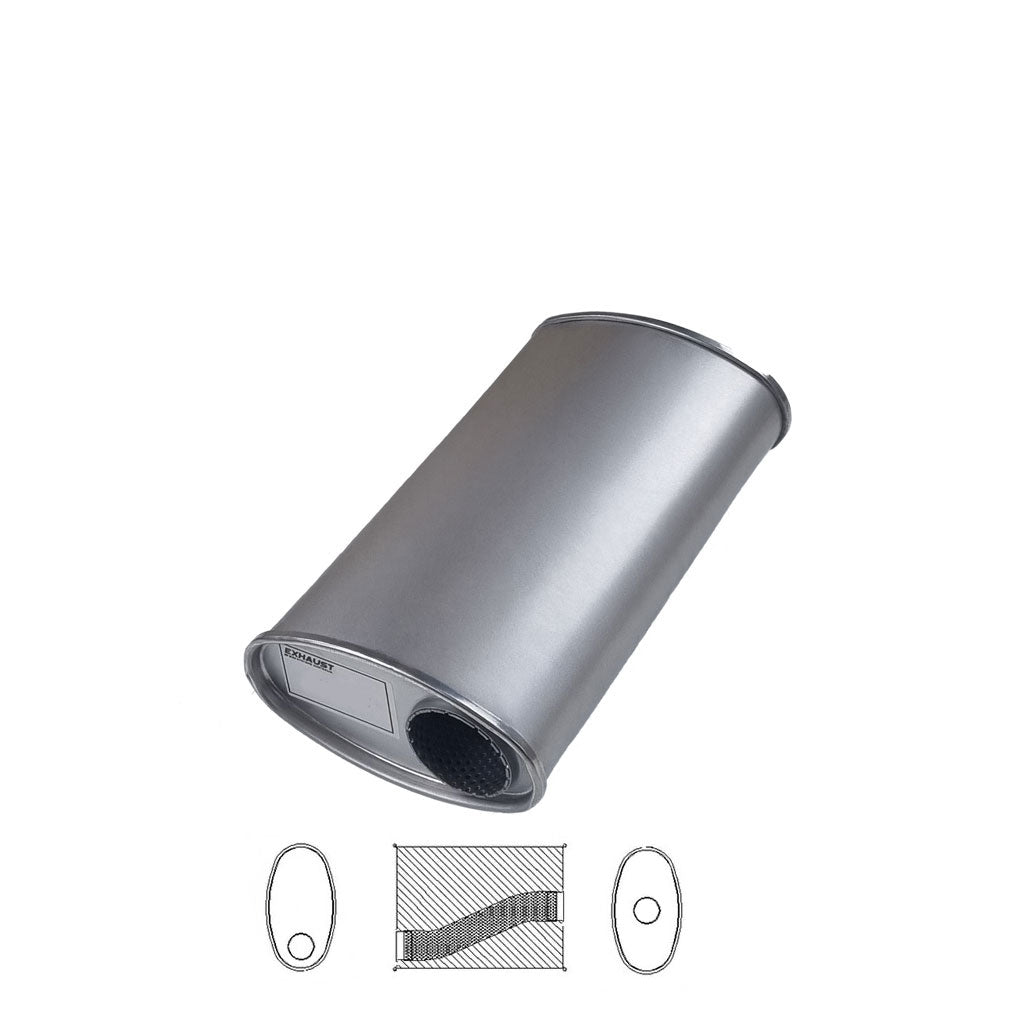 J735MN — 8" x 4" Offset/Centre Configurations Mufflers | Aluminised | Select Your Size Length and Internal Options