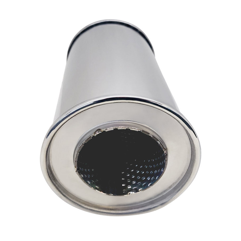 N718MN-409R — 5" Round Centre/Centre Configurations Universal Mufflers Without Spigots | Stainless 409 | Select Your Size Length and Internal Options