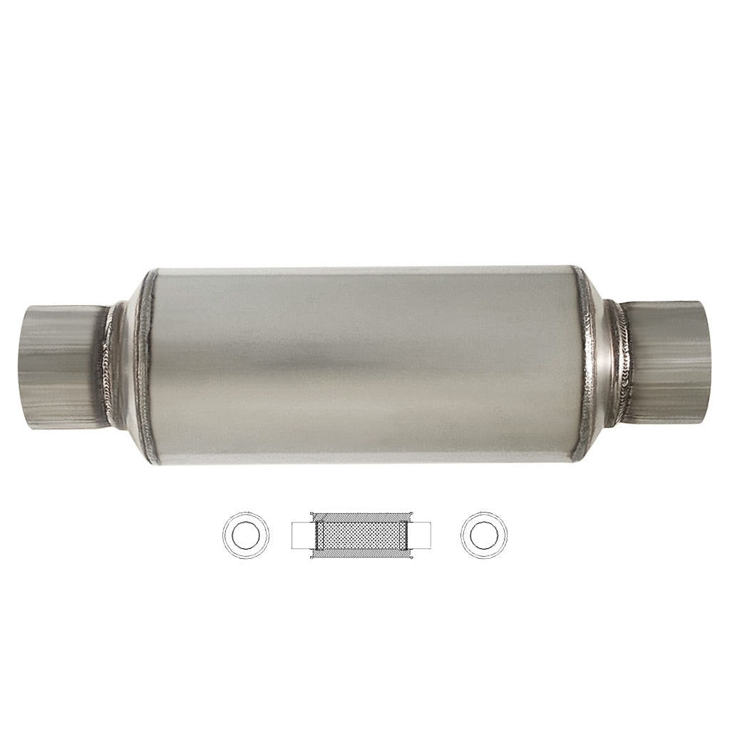 N818GP-409W — 5" Round Centre/Centre Configurations Universal Mufflers With Spigots | Stainless 409 | Select Your Size Length and Internal Options