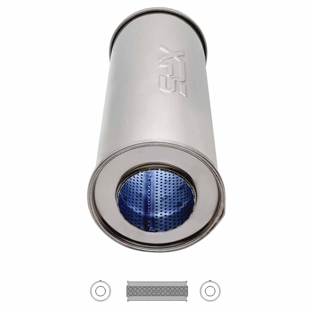 N826MN-304P — 5" Round Centre/Centre Configurations Universal Mufflers | Stainless 304 | Select Your Size Length and Internal Options