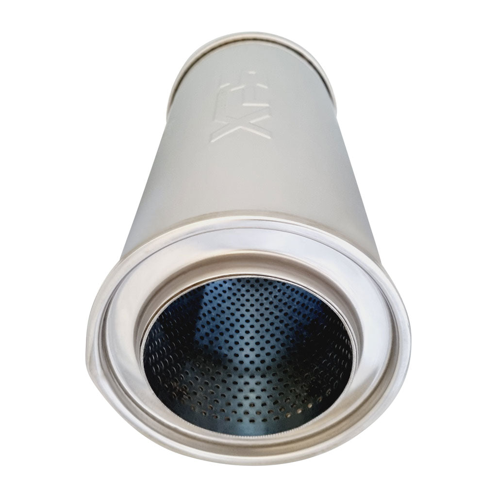N918MN-304P — 5" Round Centre/Centre Configurations Universal Mufflers | Stainless 304 | Select Your Size Length and Internal Options
