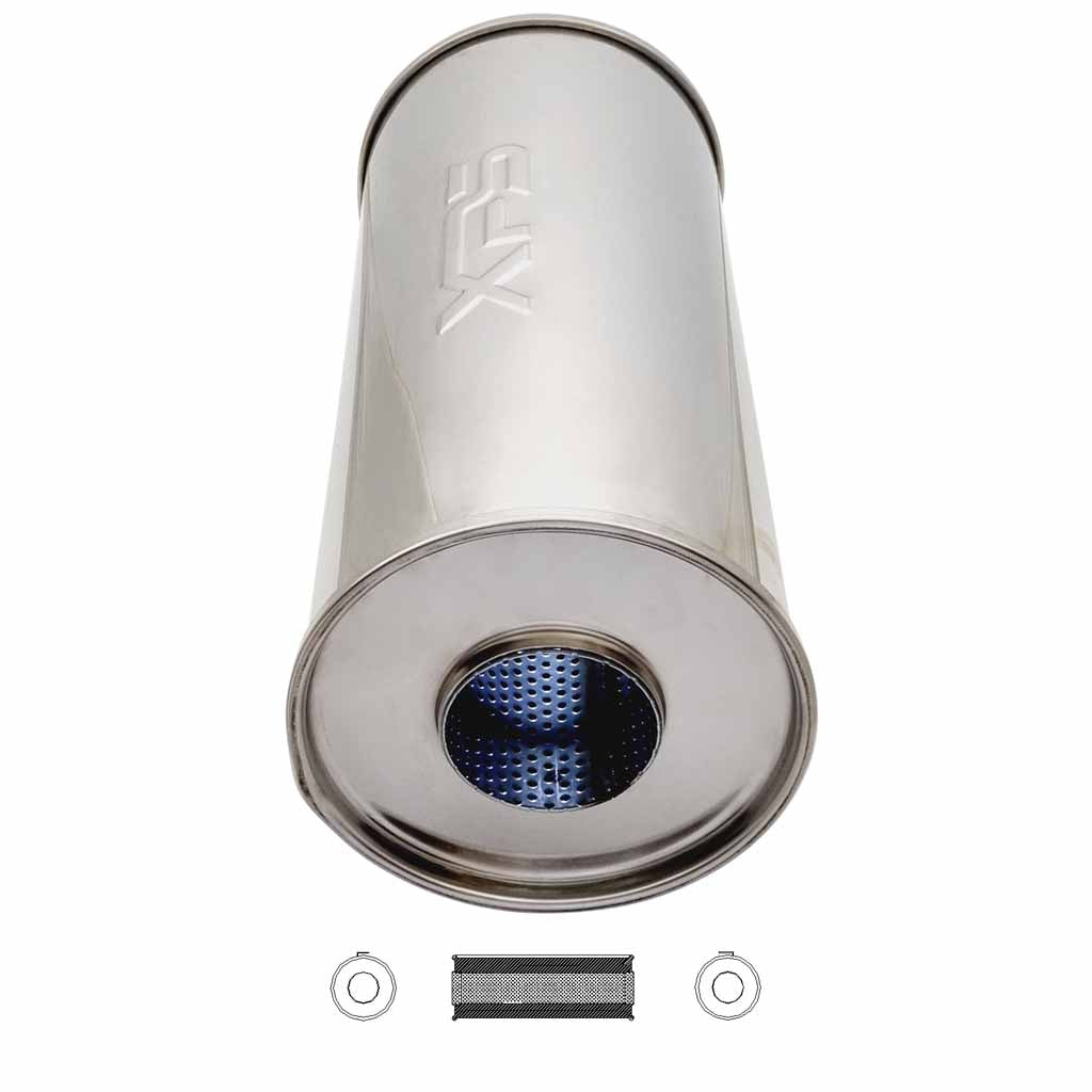 O726MN-304P — 6" Round Centre/Centre Configurations Mufflers | Stainless 304 | Select Your Size Length and Internal Options