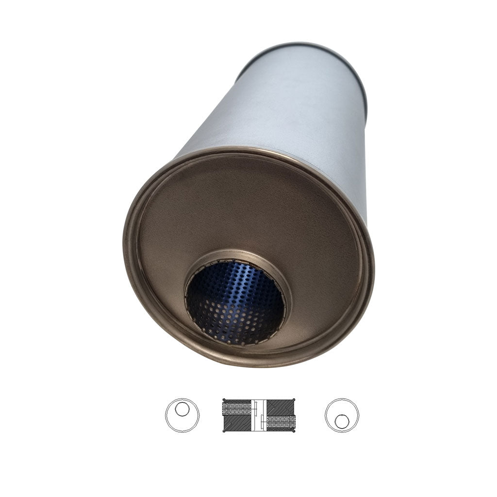 O728GPCN — 6" Round Offset/Offset Configurations Universal Mufflers | Aluminised | Select Your Size Length and Internal Options