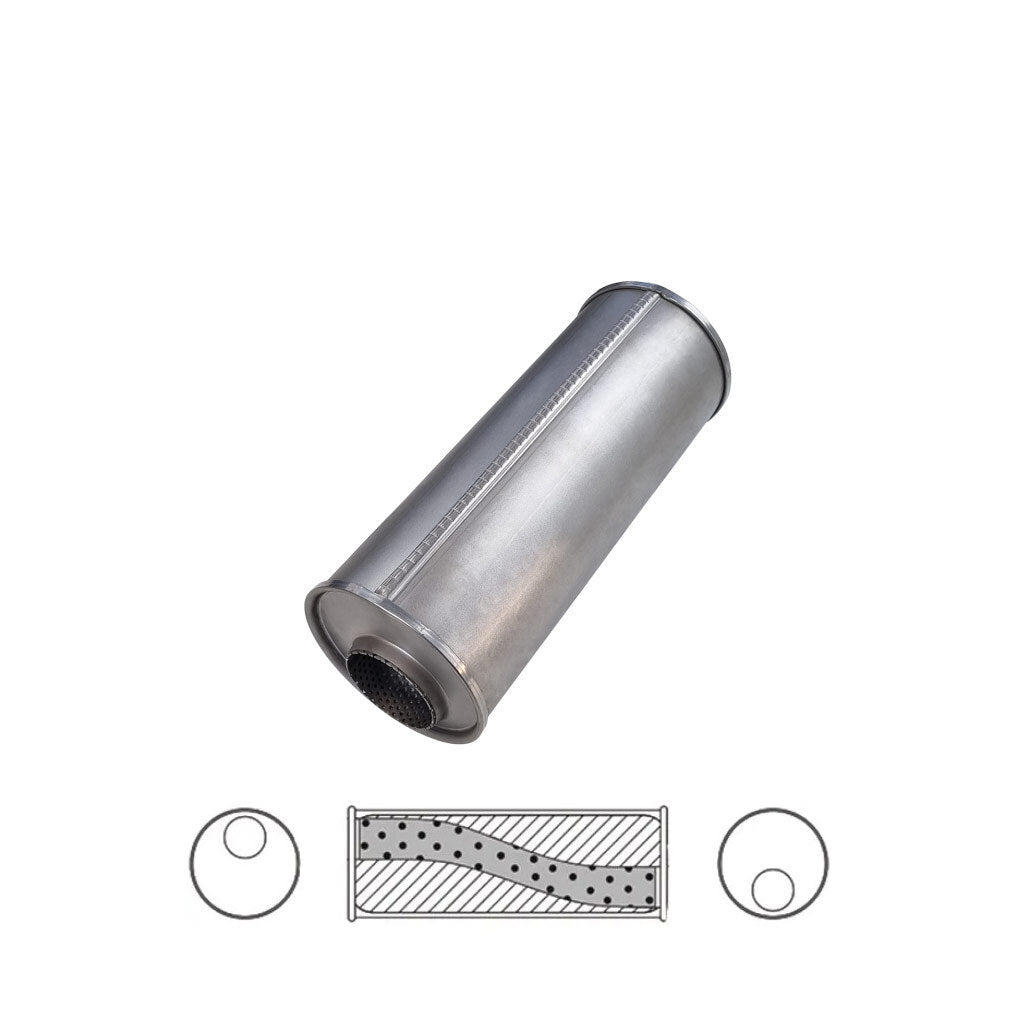 O836MN — 6" Round Offset/Offset Configurations Universal Mufflers | Aluminised | Select Your Size Length and Internal Options