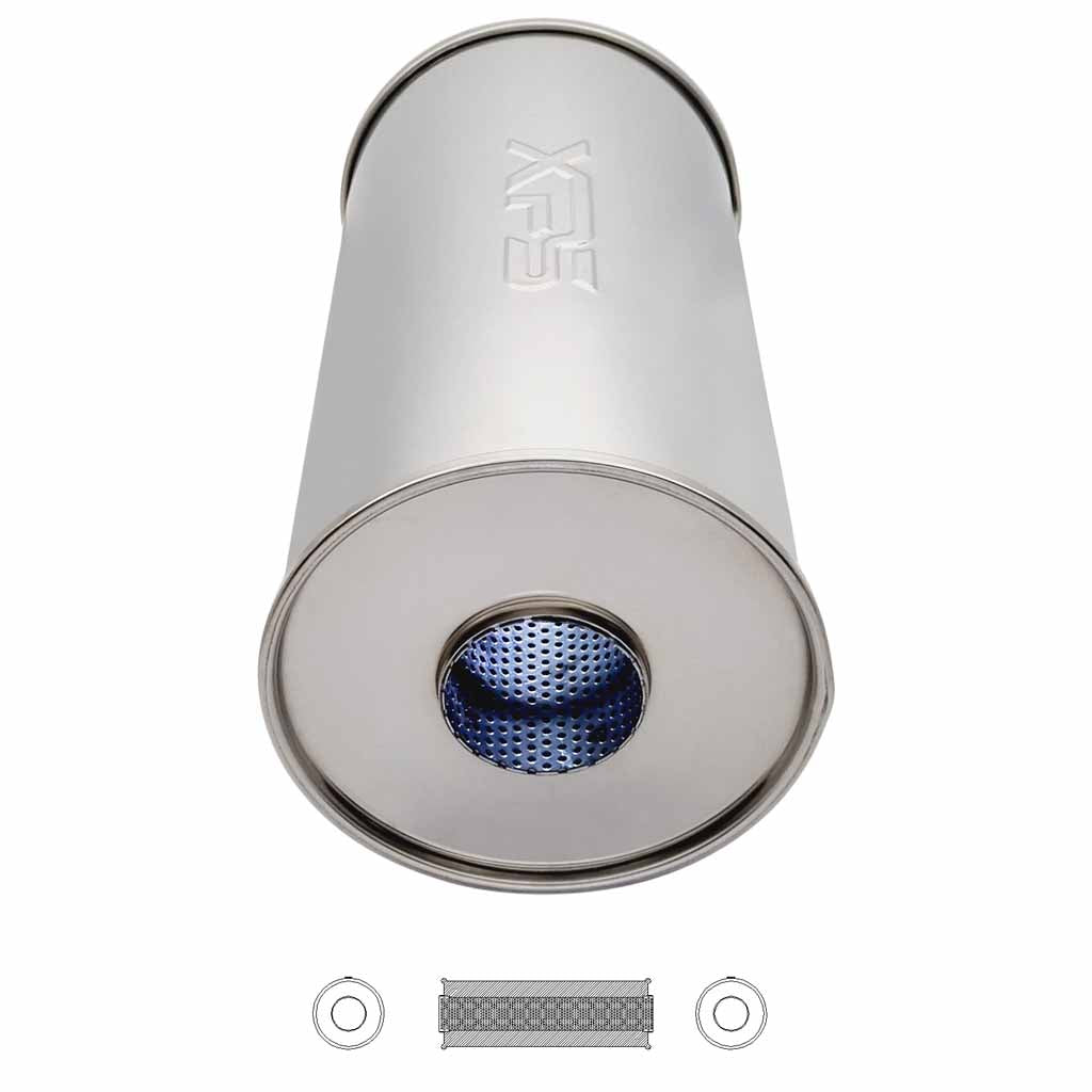 P726MN-304P — 7" Round Centre/Centre Configurations Mufflers | Stainless 304 | Select Your Size Length and Internal Options