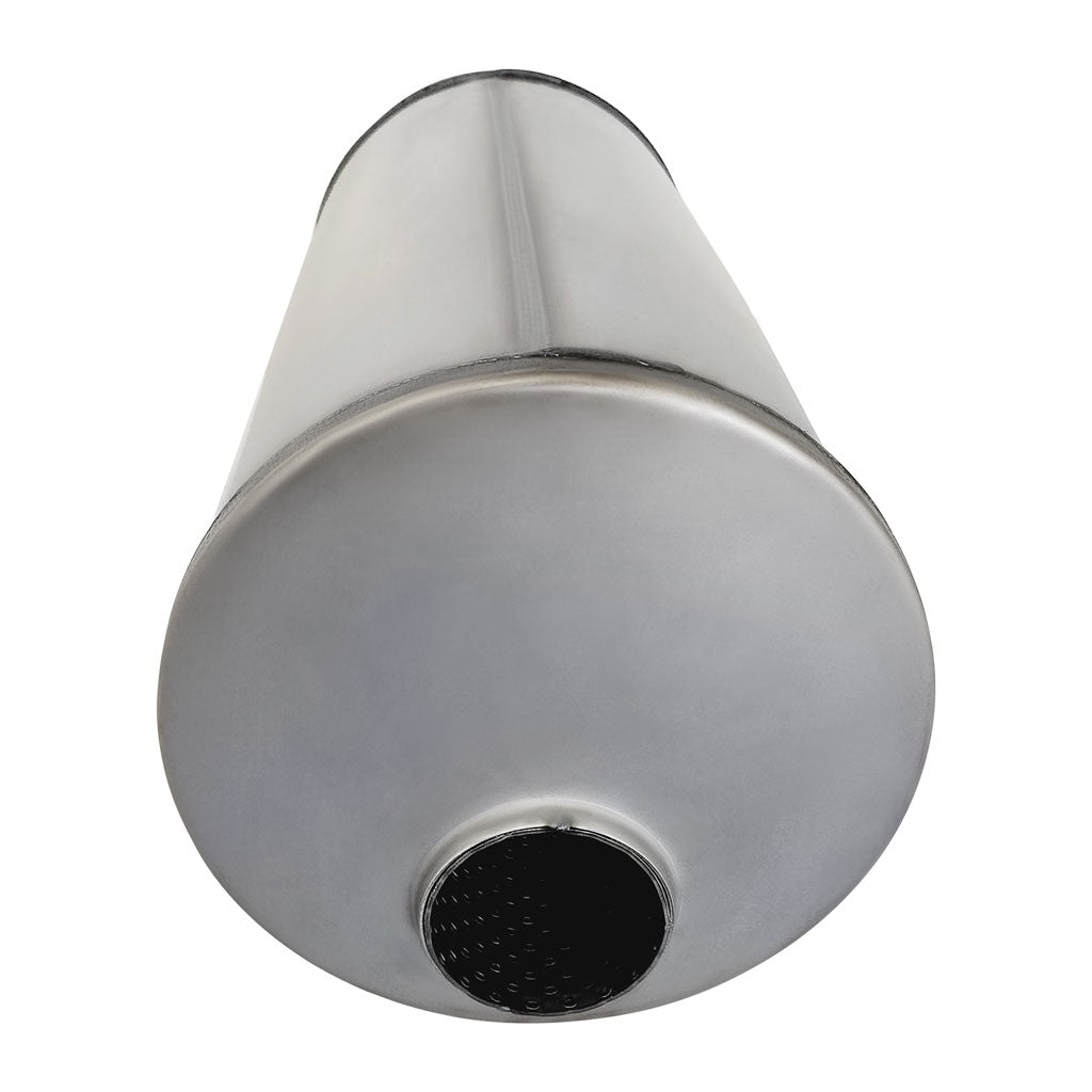 Q744MN-409R — 8" Round Offset/Offset Configurations Mufflers | 409 Stainless | Select Your Size Length and Internal Options