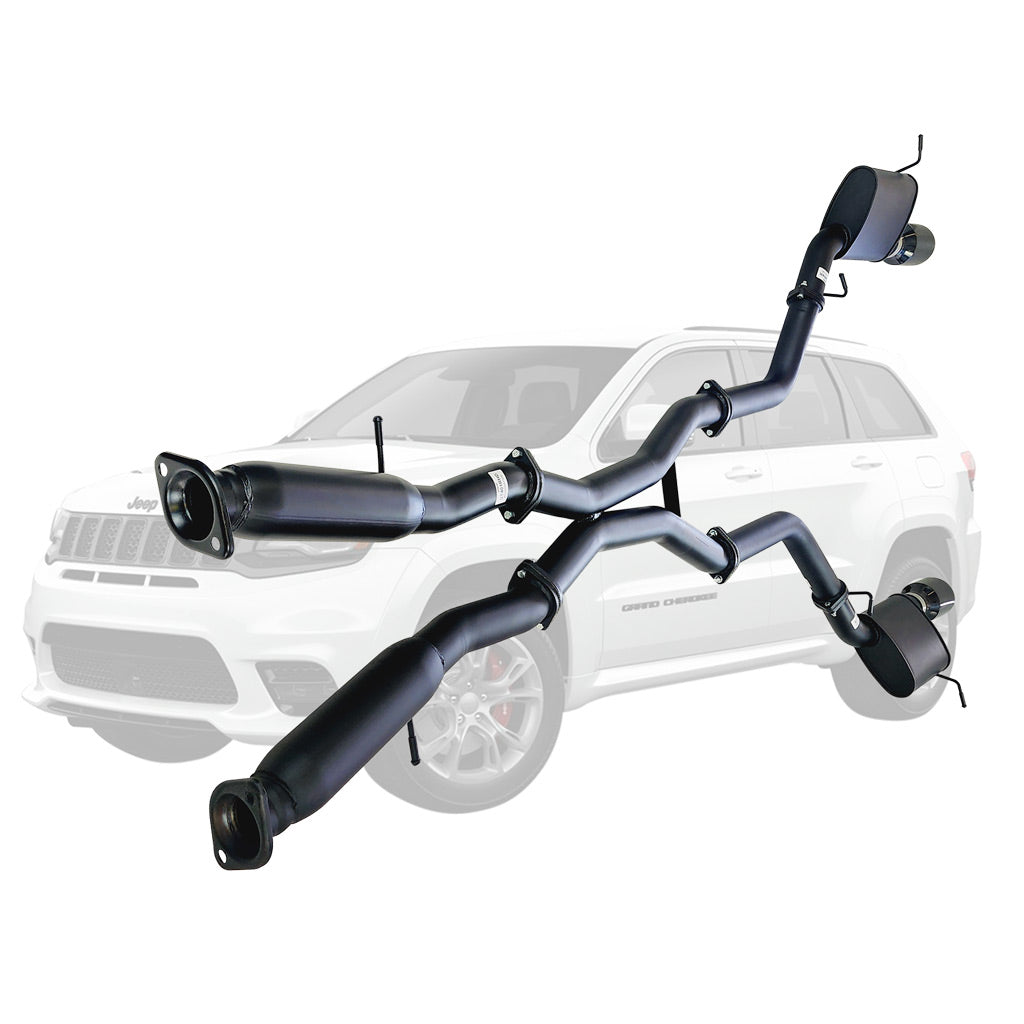 ST401HD-404BCT Jeep Grand Cherokee SRT twin 3 inch cat-back exhaust with centre hotdogs and black chrome tips