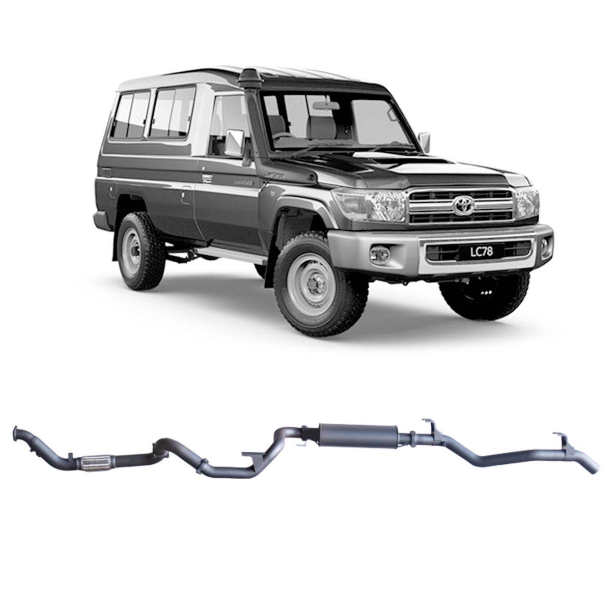 Redback 3-inch Turbo-Back, Large Muffler, No Cat – LandCruiser 78 Troop Carrier | TLX40400-PM