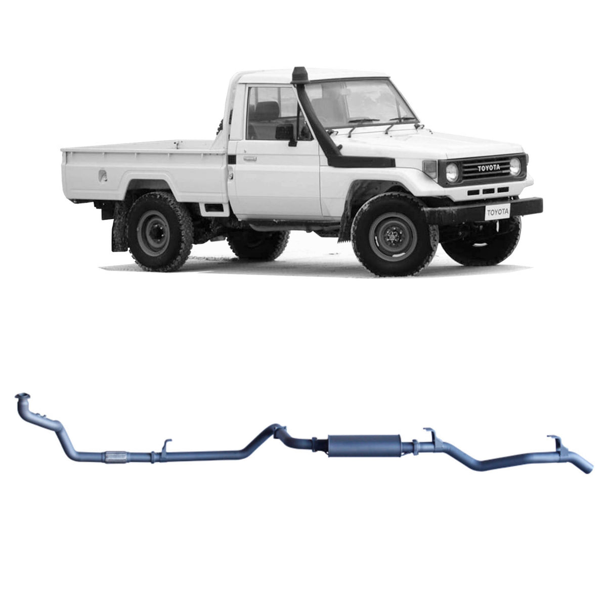 Redback 3-inch Manifold-Back with Large Muffler – LandCruiser 75/78 1HZ, Leaf Front | TLX41500-PM-STD