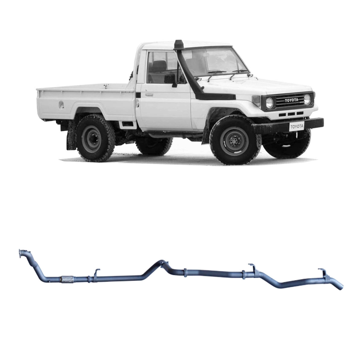 Redback 3-inch Safari Turbo Exhaust, Muffler Delete – LandCruiser 75/78 1HZ, Leaf Front | TLX41500-PO-SAF