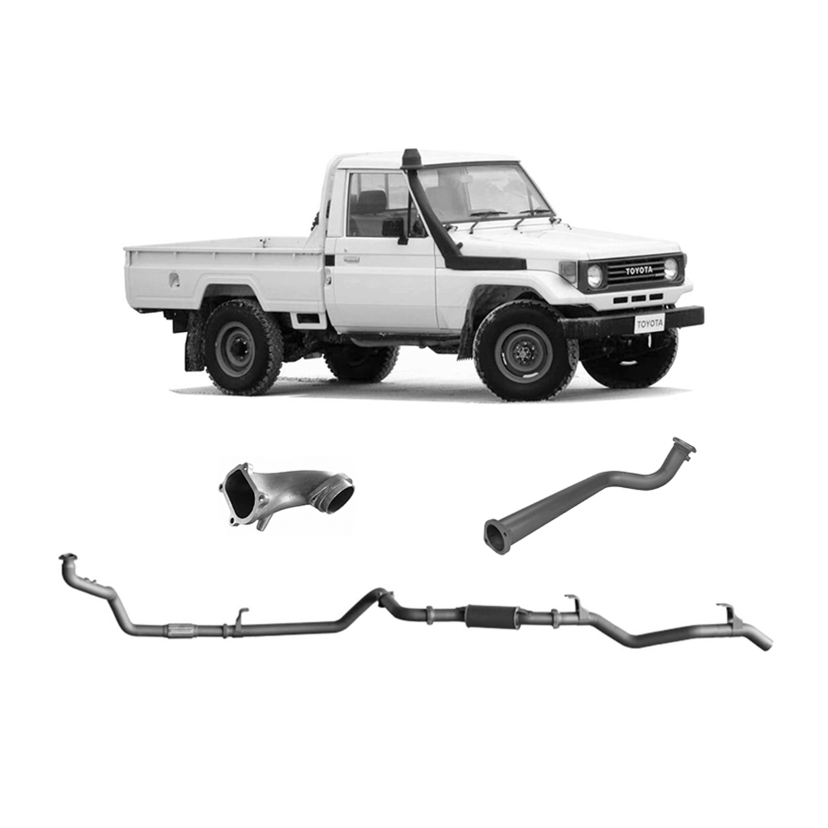 Redback 3-inch Turbo-Back, Resonator, No Cat – LandCruiser 75 Leaf Suspension Front with 1HD Conversion | TLX41500-PR-1HD