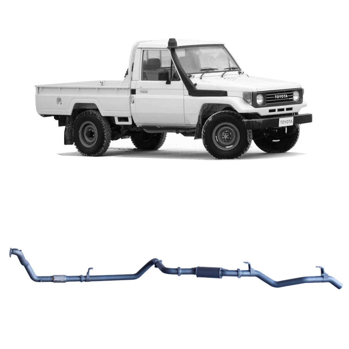 Redback 3-inch Exhaust, Denco Turbo, Resonator – LandCruiser 75/78 4.2L 1HZ | TLX41500-PR-DEN