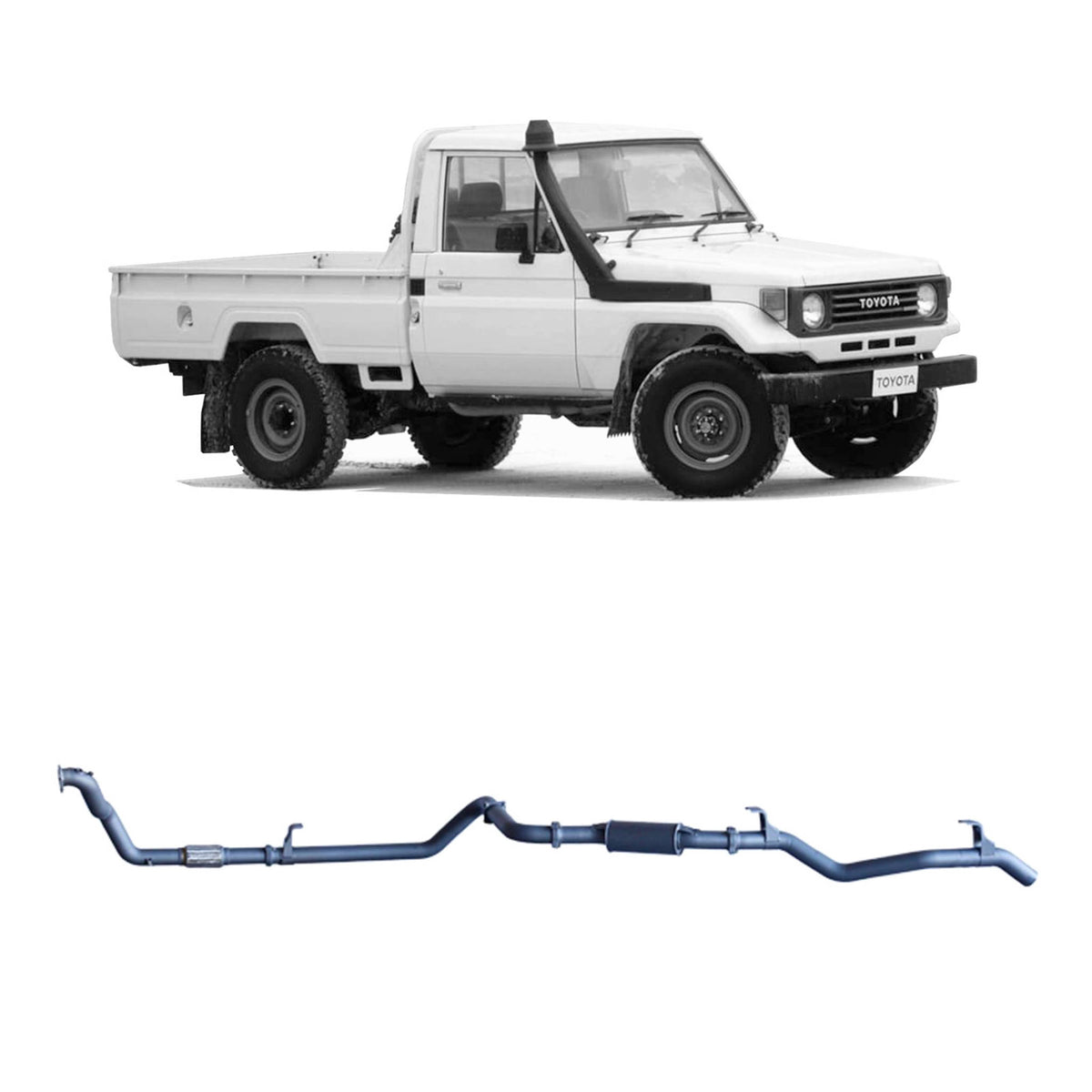 Redback 3-inch DTS Turbo Exhaust with Resonator – LandCruiser 75/78 1HZ, Leaf Front | TLX41500-PR-DTS