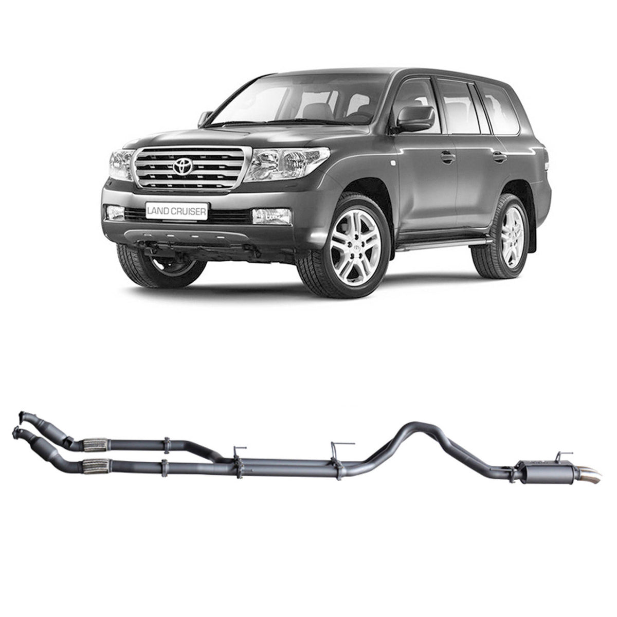 Redback Twin 3-inch to 2.5-inch Turbo-Back Exhaust, Cats & Rear Muffler – LandCruiser 200 4.5L V8 | TLX45900-CR