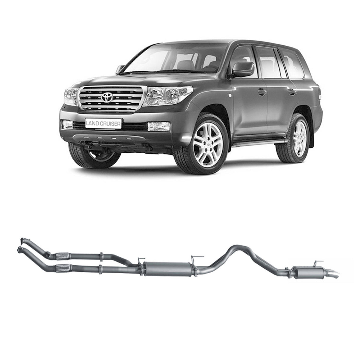 Redback Twin 3-inch to 2.5-inch Turbo-Back Exhaust, Centre & Rear Mufflers, No Cats – LandCruiser 200 4.5L V8 | TLX45900-P2