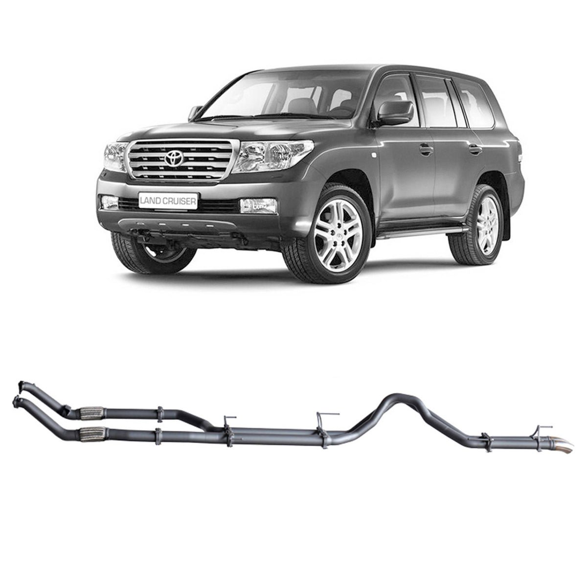 Redback Twin 3-inch Turbo-Back, Muffler Delete, No Cat – LandCruiser 200 4.5L V8 | TLX45900-PO